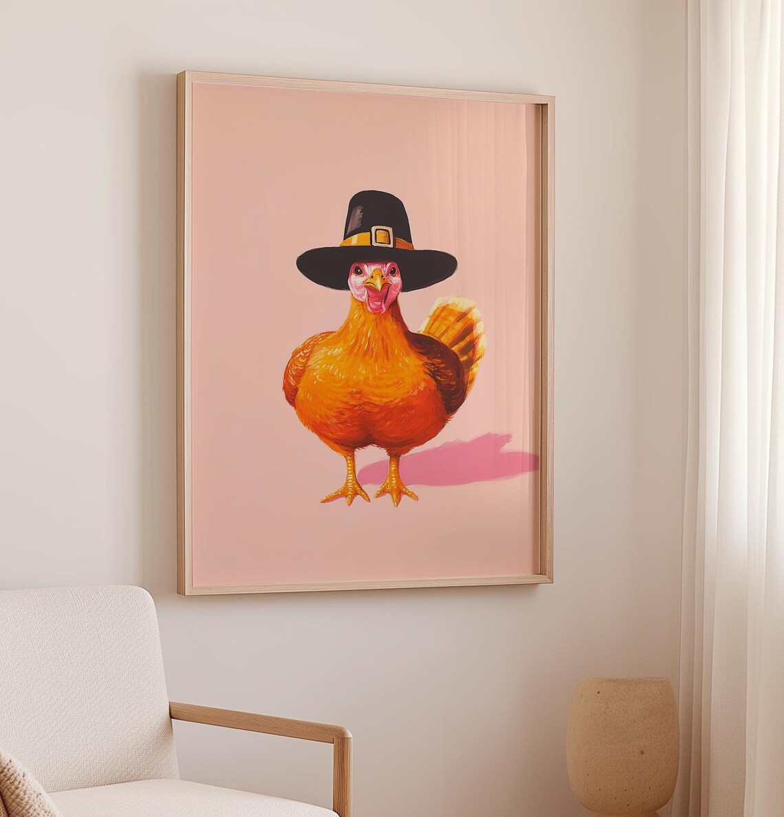 Pink Thanksgiving Turkey Art Print, Fall Harvest Decor - Image 2