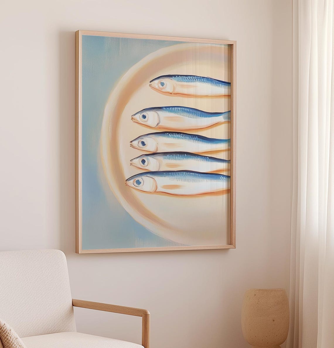 Sardines On A Plate Pastel Mediterranean Seafood Kitchen Poster - Image 2