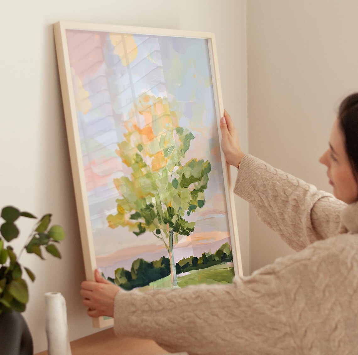 Tree Blue Sky Painting, Trendy Nature Landscape Art Print - Image 3