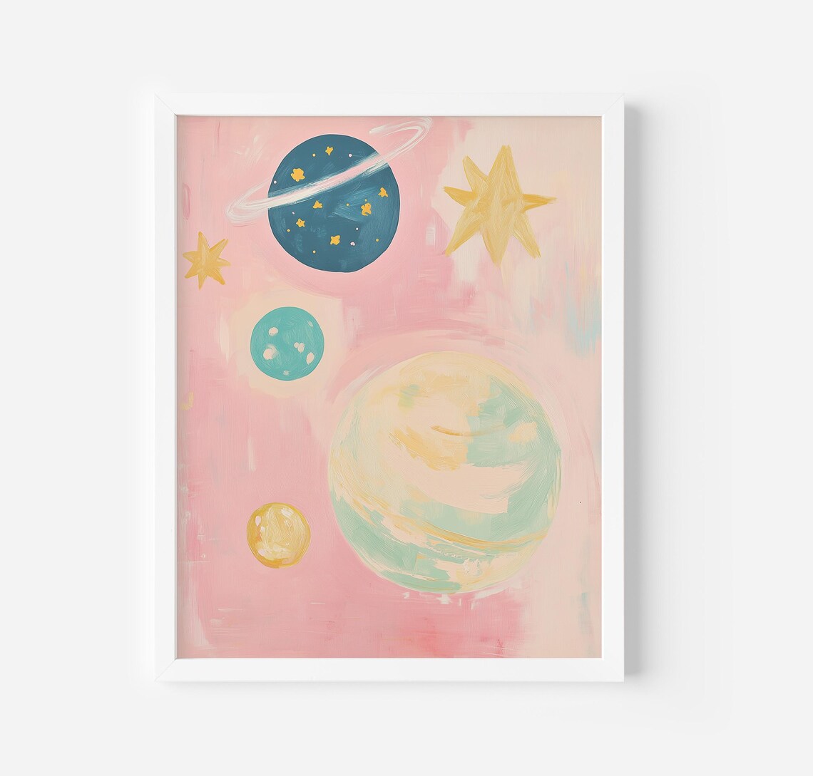 Pink Planets Vintage Aesthetic Space Art Print
