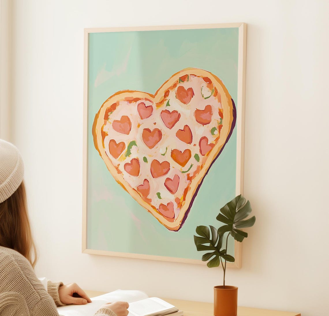 Valentines Pizza Print Art Trendy Kitchen Decor Retro Pizza Poster Cute Food Kitchen Art Aesthetic Kitchen Art Print - Image 2