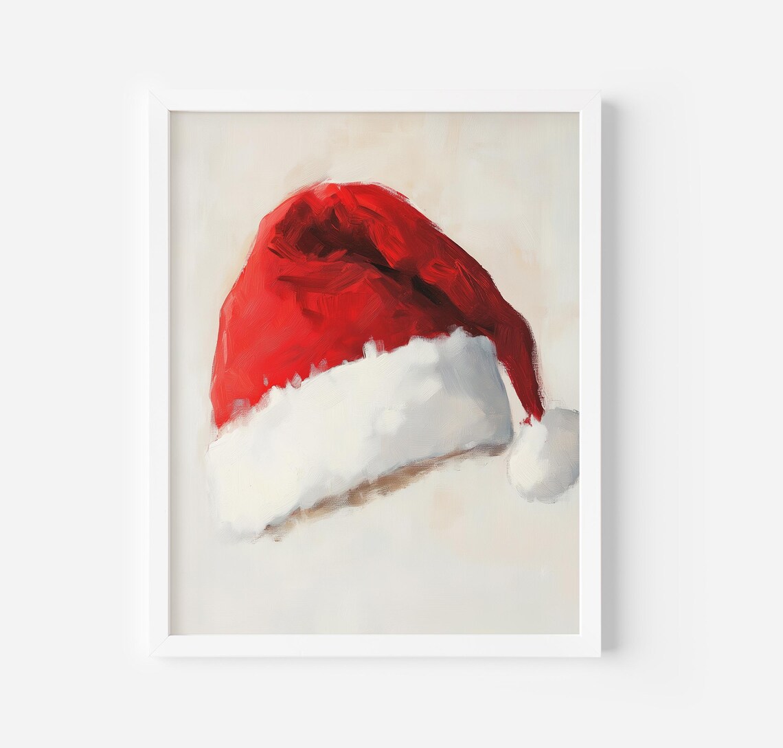 Red Santa Hat Minimalist Painting Festive Christmas Holiday Poster