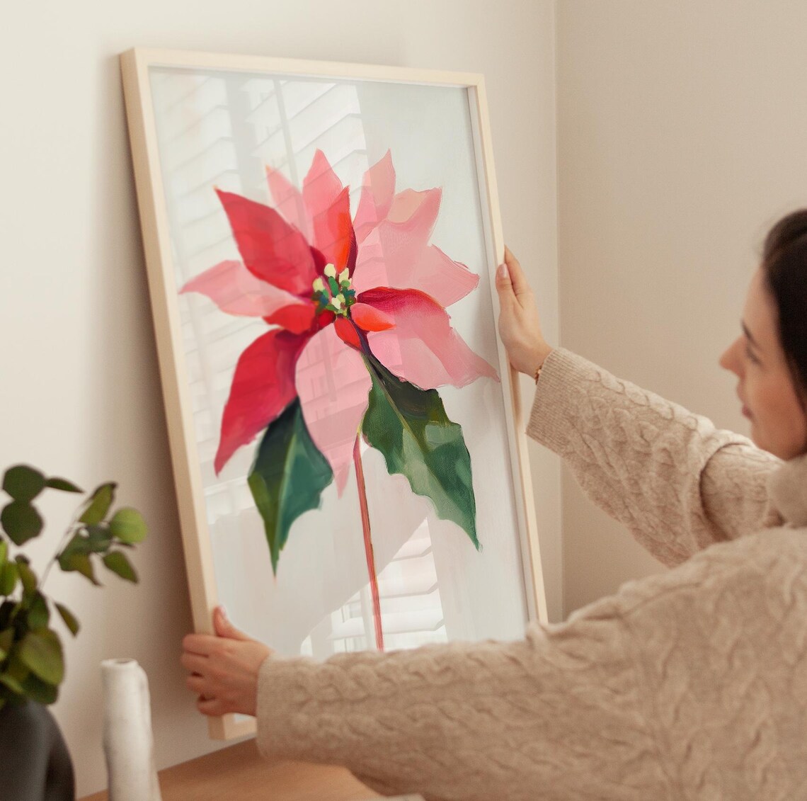 Christmas Poinsettia Art Print, Winter Botanical Decor - Image 3