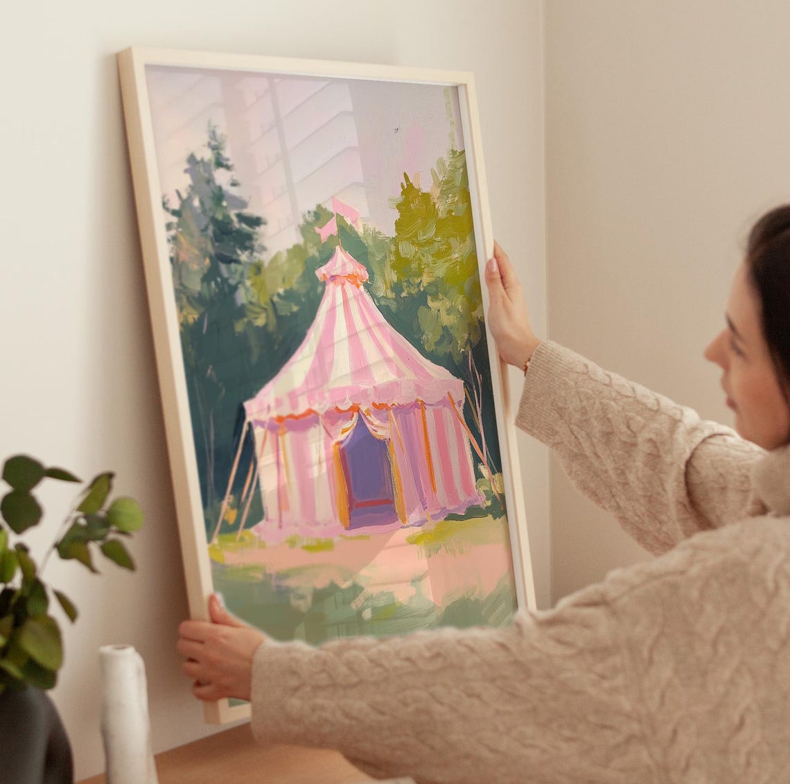 Pink Striped Circus Tent In Sunny Meadow Whimsical Nursery Poster - Image 3