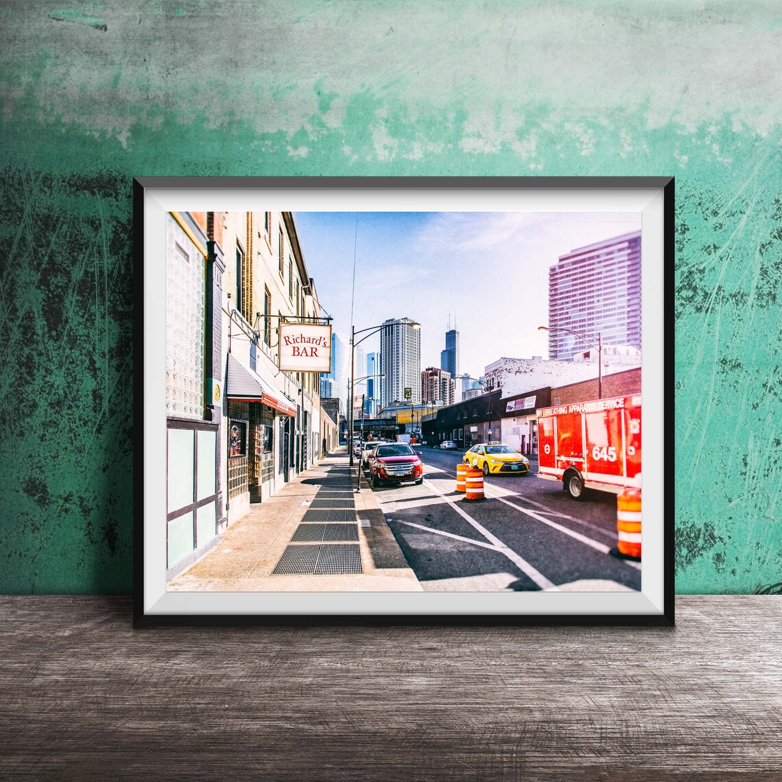 Richard's Bar Chicago Street Scene With Skyline Photo Poster