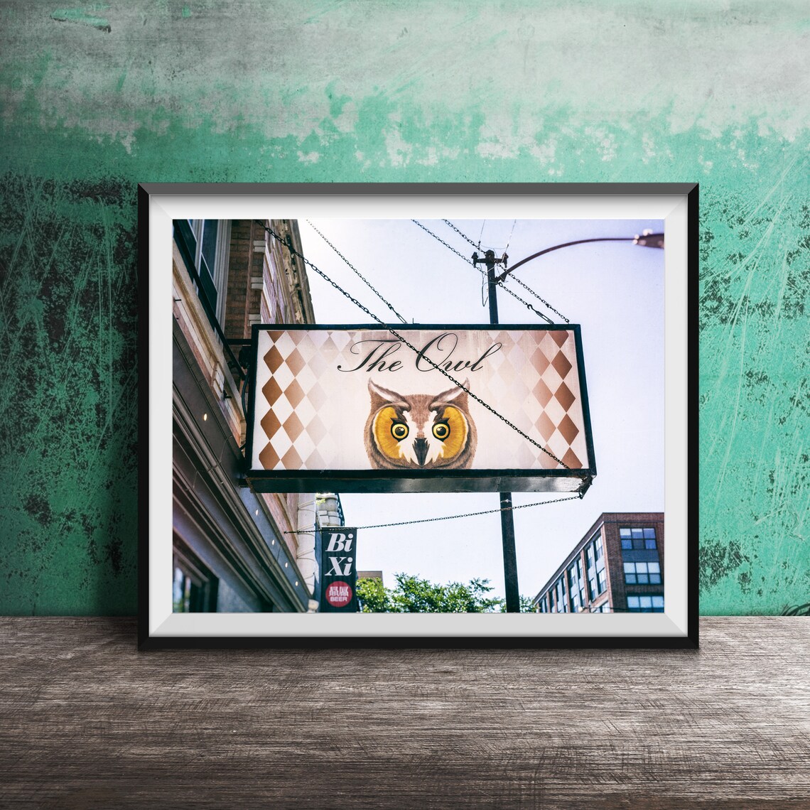 The Owl Bar Hanging Sign Owl Face Logo Logan Square Chicago Poster