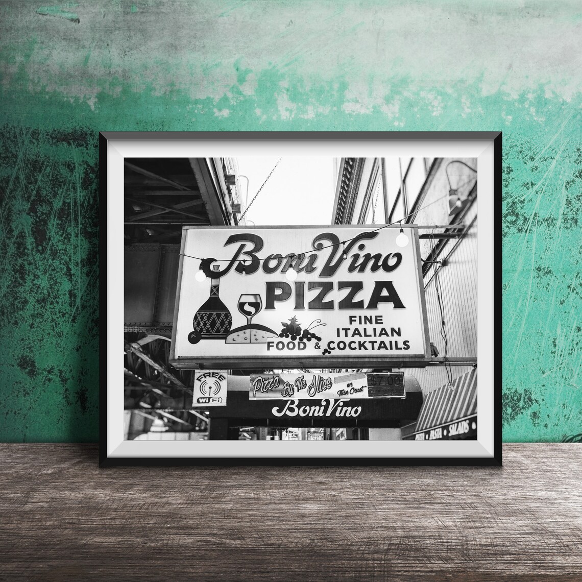 Boni Vino Pizza Fine Italian Food Cocktails Sign Chicago Photo Poster - Image 2