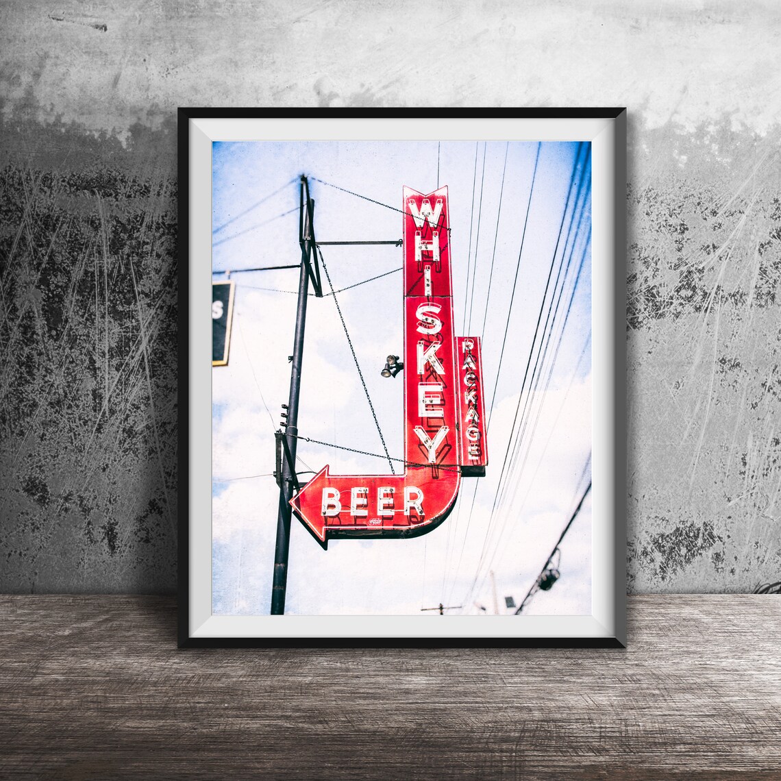 Whiskey Beer Retro Neon Sign, Mid-Century Kitchen Art Print