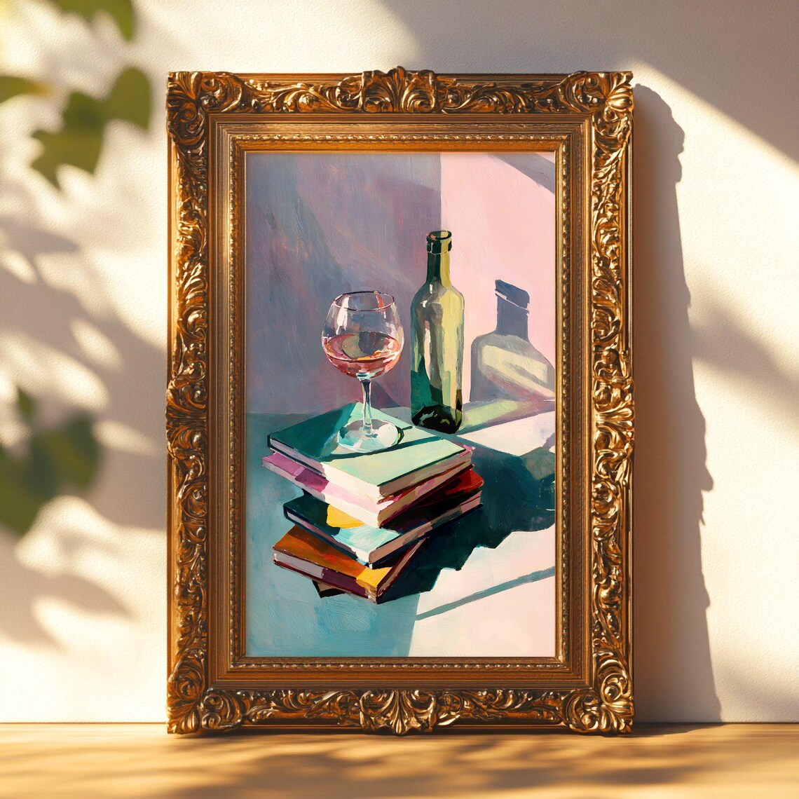 Wine And Books Poster, Elegant Reading Nook Art Print