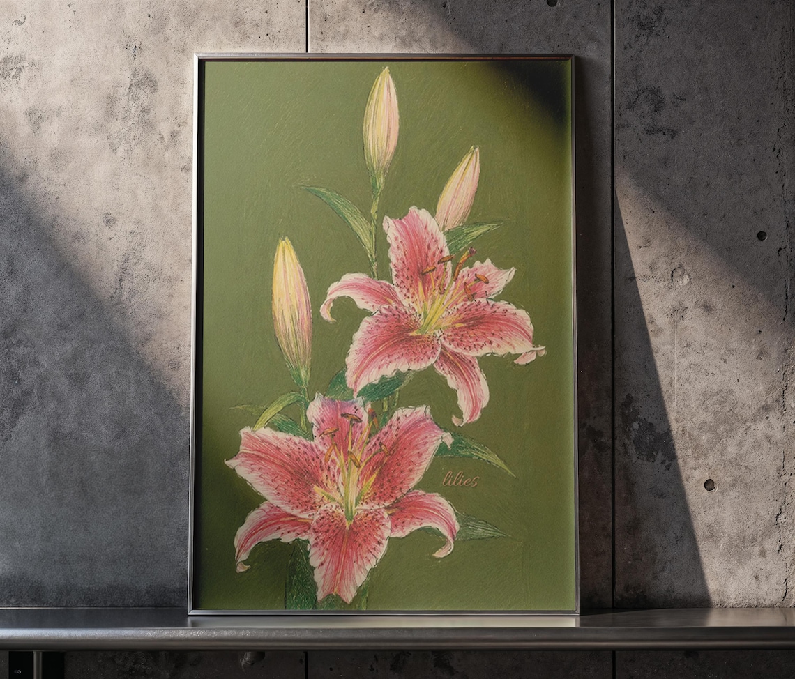 Pink Lilies Vintage Floral Botanical Art Print - Image 8