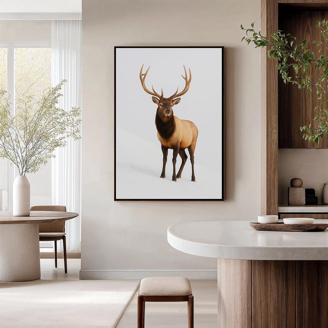 Elk in Snow Minimalist Scandinavian Wildlife Photography Poster