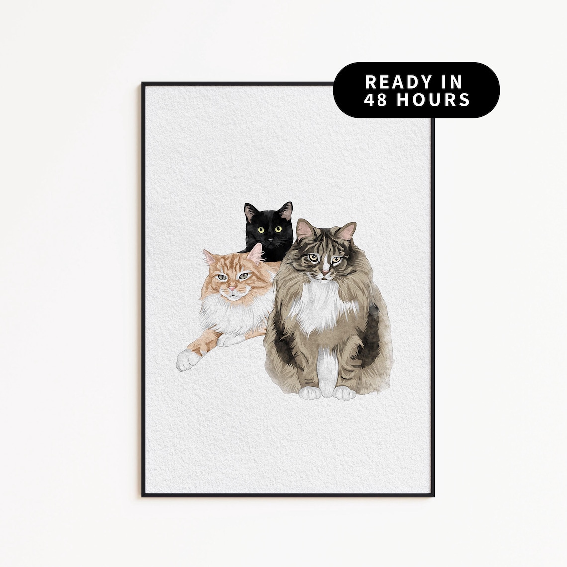 Custom Watercolor Cat Portrait, Pet Memorial Art