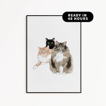 Custom Watercolor Cat Portrait, Pet Memorial Art