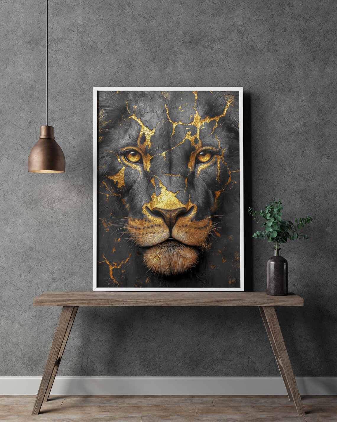 Majestic Black Lion With Golden Kintsugi Cracks Luxury Animal Wall Art Poster - Image 2