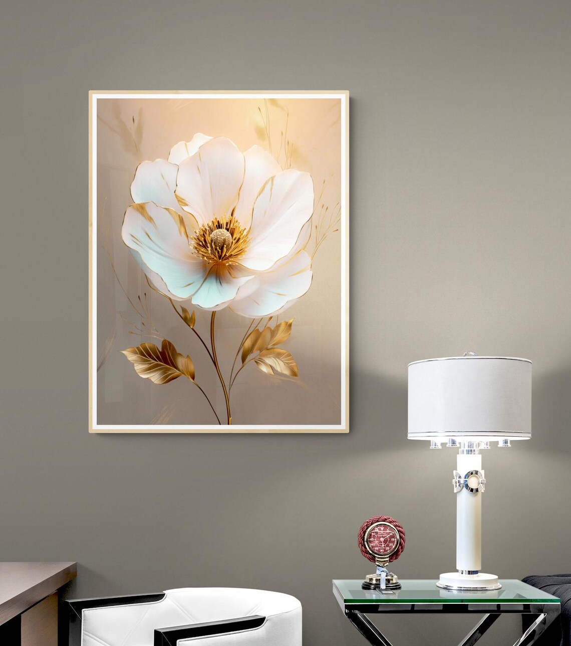 Elegant White Flower With Gold Petals Botanical Luxury Wall Art Poster - Image 3