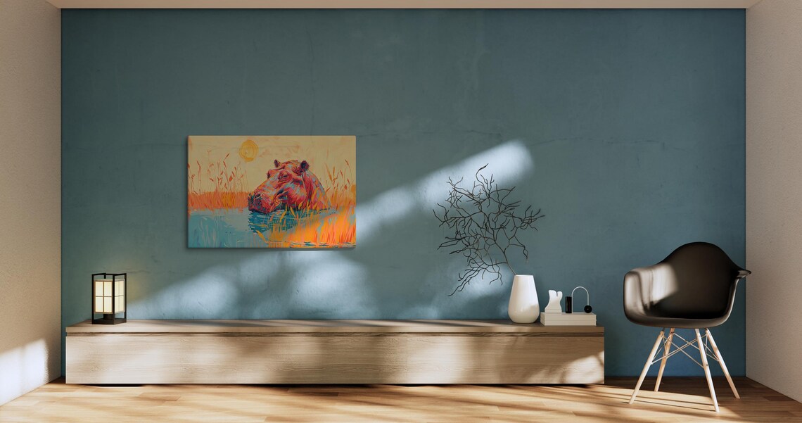 Colorful Hippo in Turquoise Water Safari Wildlife Vibrant Art Poster - Image 2