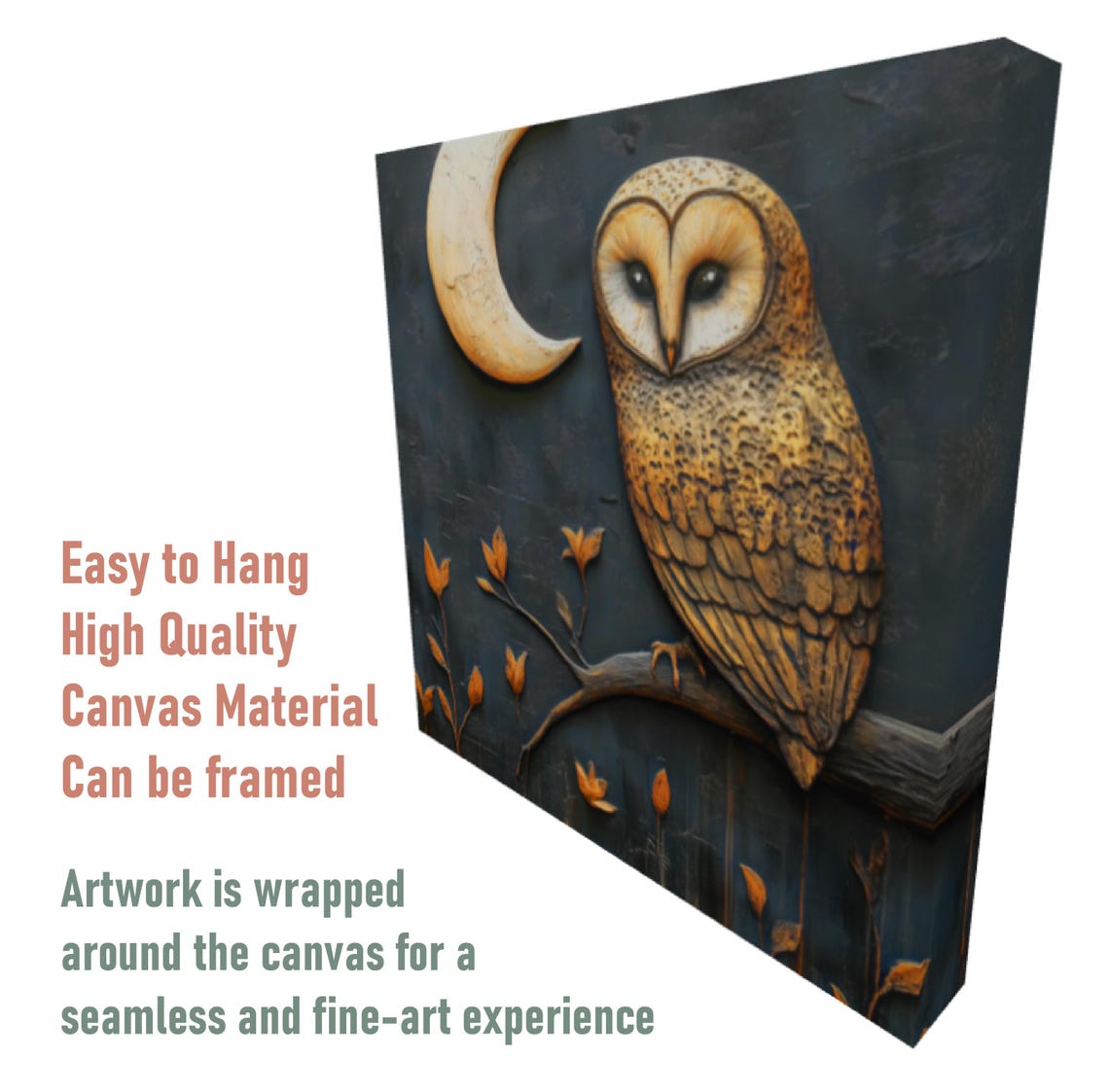 Barn Owl Under Crescent Moon Black Gold Rustic Bird Art Wall Poster - Image 4