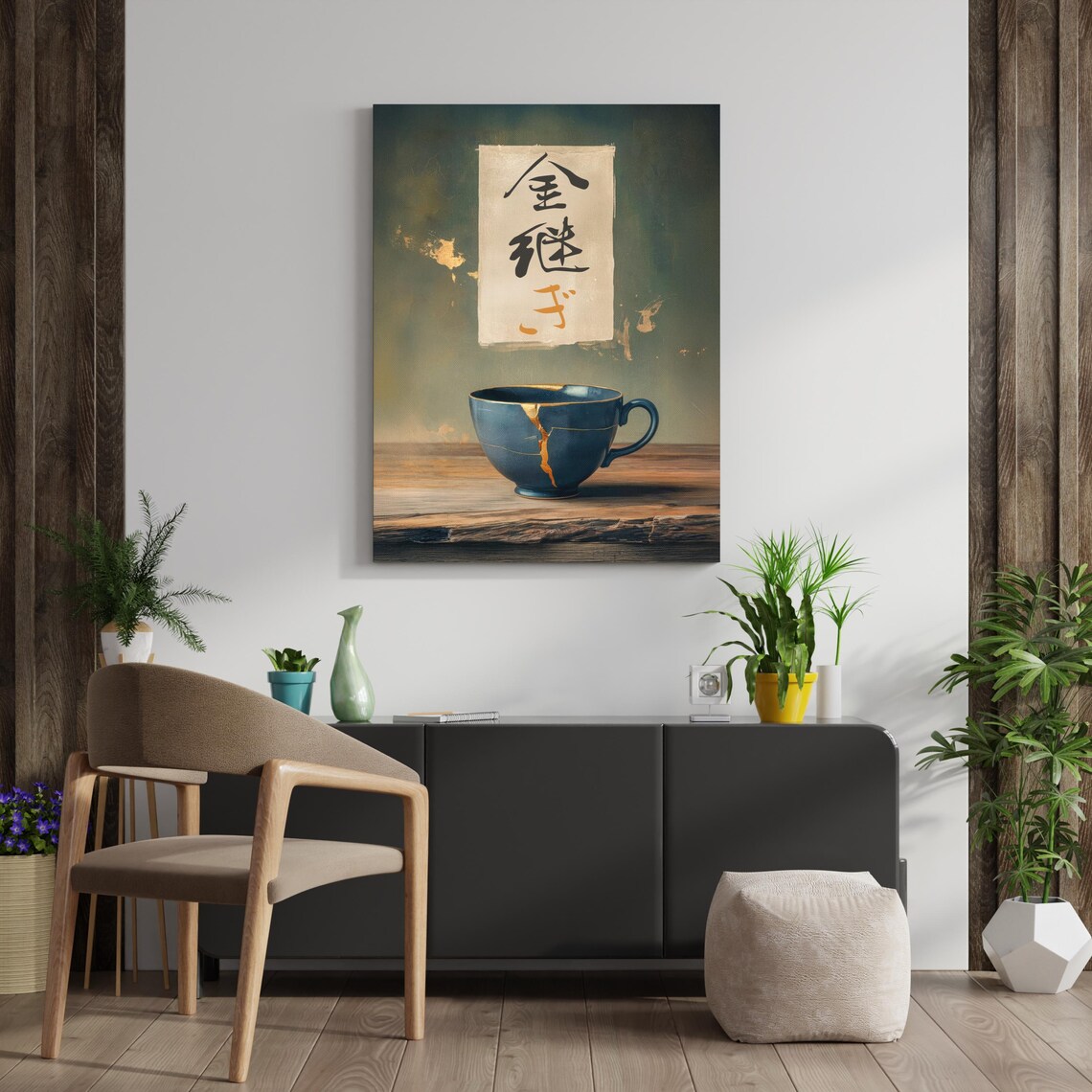 Kintsugi Tea Cup With Gold Seams Japanese Calligraphy Wabi Sabi Poster - Image 4