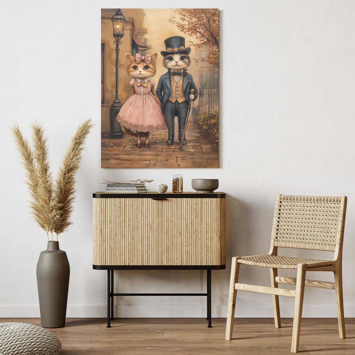 Victorian Cat Couple Portrait Autumn Street Vintage Animal Wall Art Poster