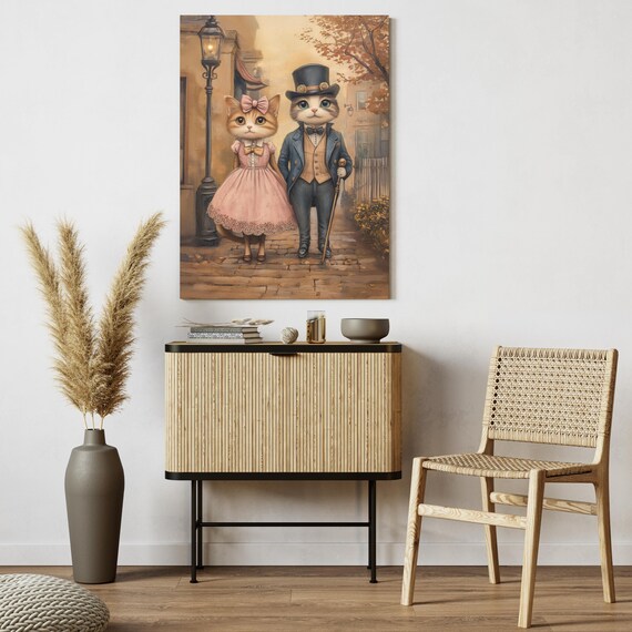 Victorian Cat Couple Portrait Autumn Street Vintage Animal Wall Art Poster