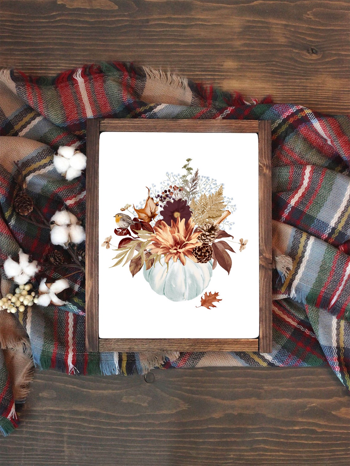 Pumpkin Bouquet Fall Florals Bird Watercolor Harvest Art Print - Image 3