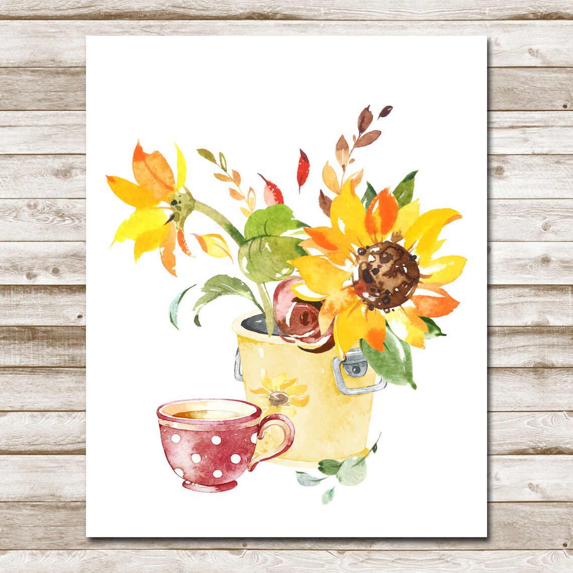 Sunflowers in Yellow Milk Can Teacup Watercolor Floral Art Print - Image 4
