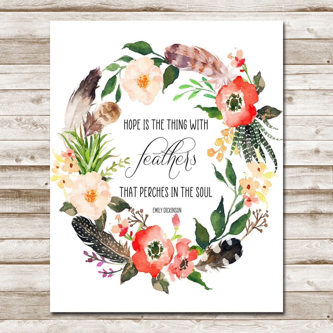 Hope Is The Thing With Feathers Emily Dickinson Quote Floral Poster - Image 4