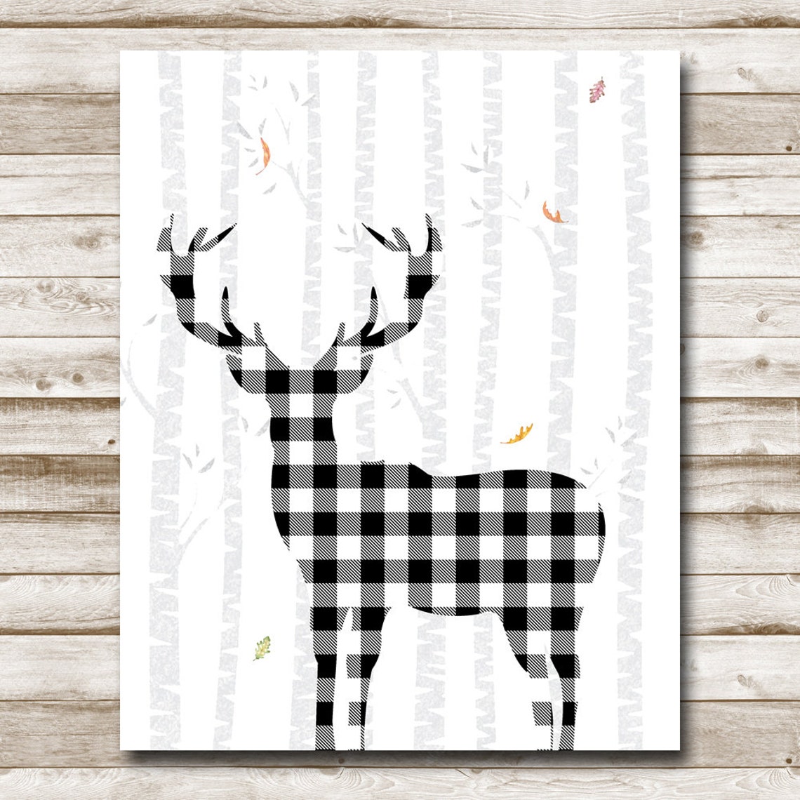 Buffalo Plaid Deer Silhouette Birch Forest Autumn Farmhouse Poster - Image 4