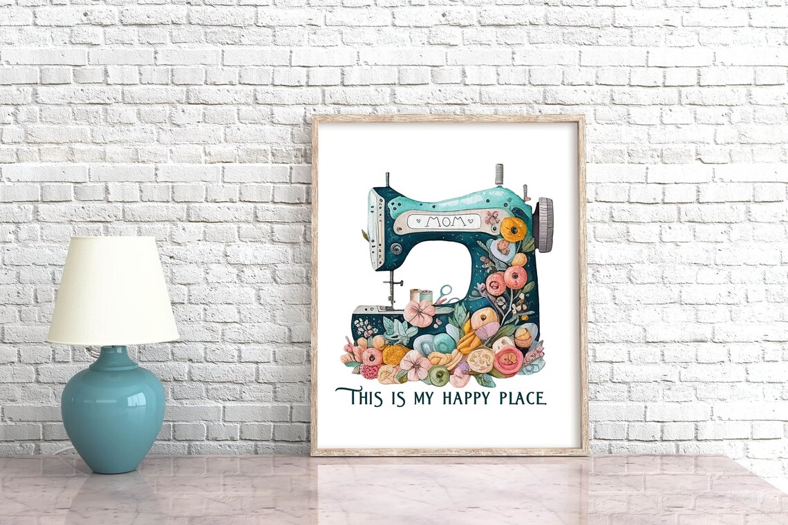 This Is My Happy Place Mom Floral Vintage Sewing Machine Poster - Image 2
