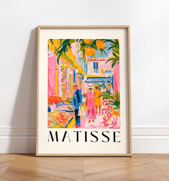 Matisse Style Colorful Market Street Scene Orange Vendor Art Poster