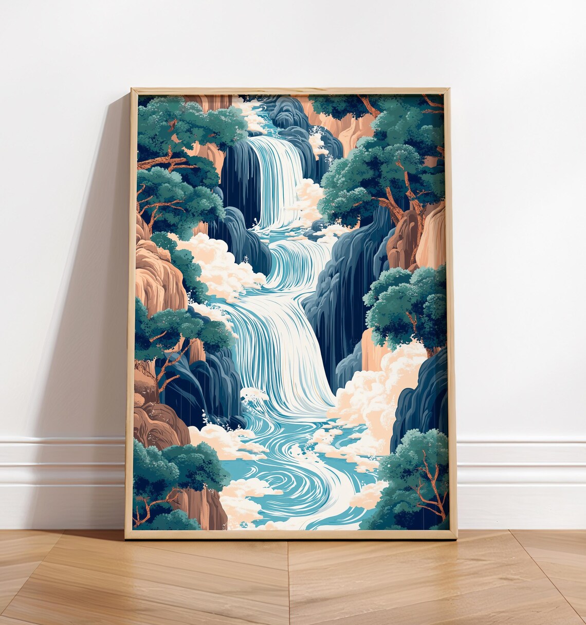 Hokusai Ukiyo-e Japanese Waterfall Art Print