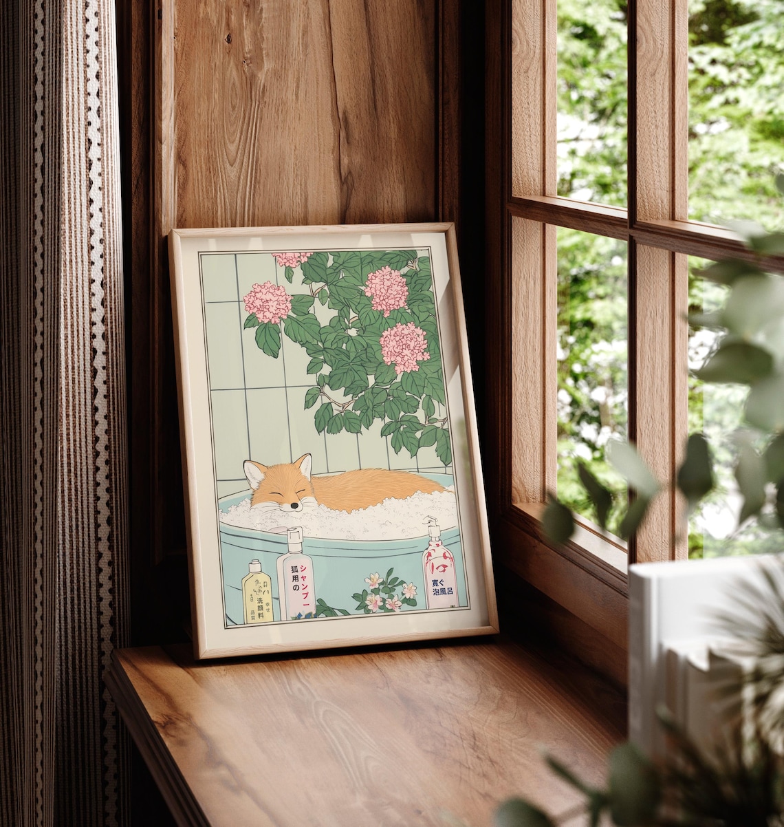 Fox in Bathtub Japanese Aesthetic Art Print - Image 3
