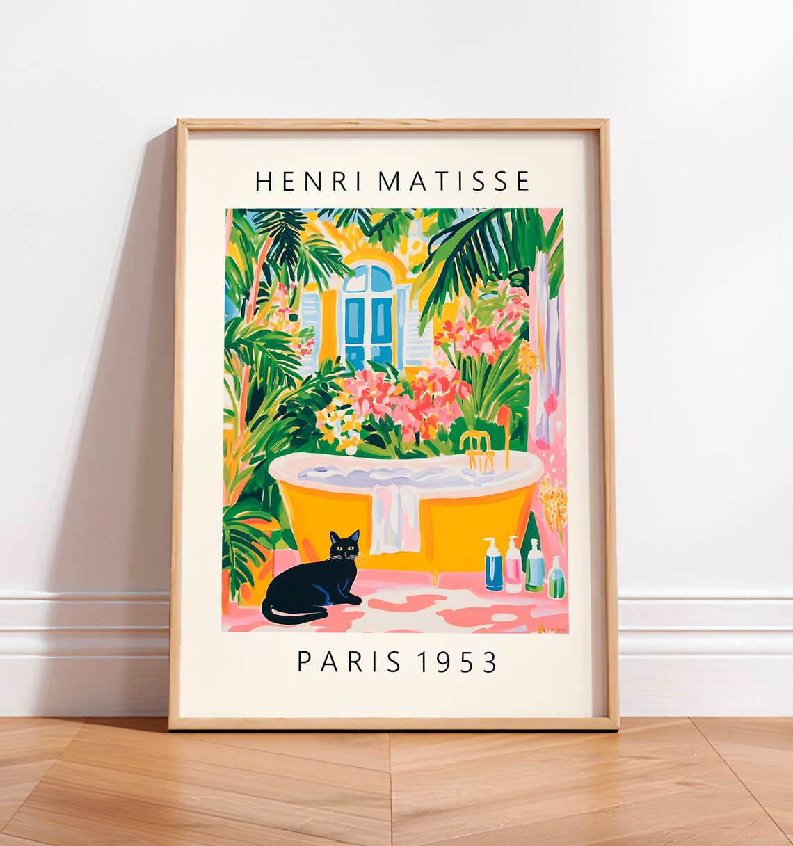 Black Cat Painting, Matisse-Inspired Bathroom Art Print