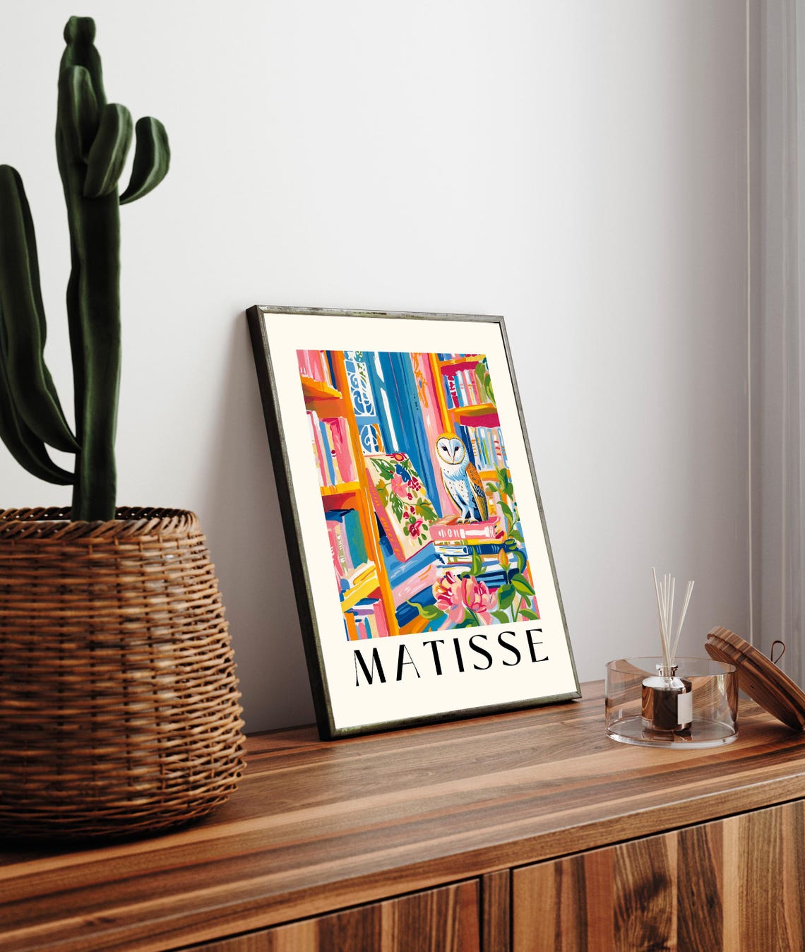 Matisse Style Barn Owl in Library on Books Bookish Decor Poster - Image 3