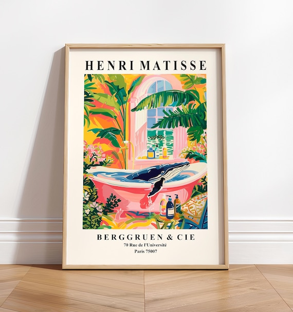 Humpback Whale In Bathtub, Matisse-Inspired Art Print
