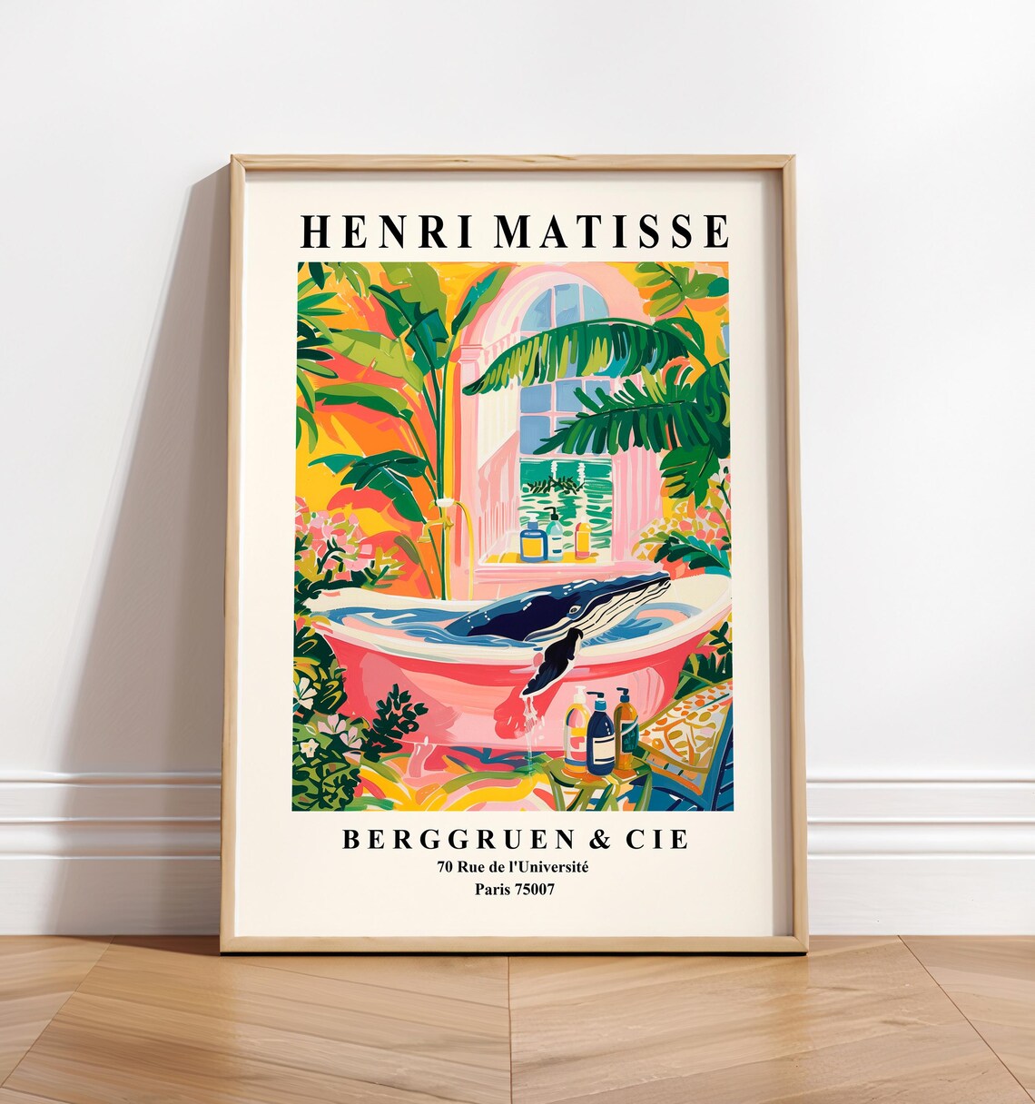 Humpback Whale In Bathtub, Matisse-Inspired Art Print