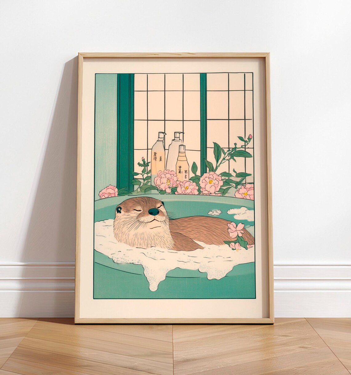 Funny Otter Japanese Bathroom Relaxation Art Print