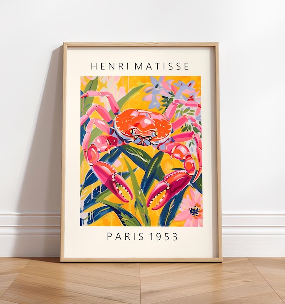Crab Print Beachy Dopamine Decor Matisse Poster Sea Life Poster Pink Tropical Coastal Wall Art