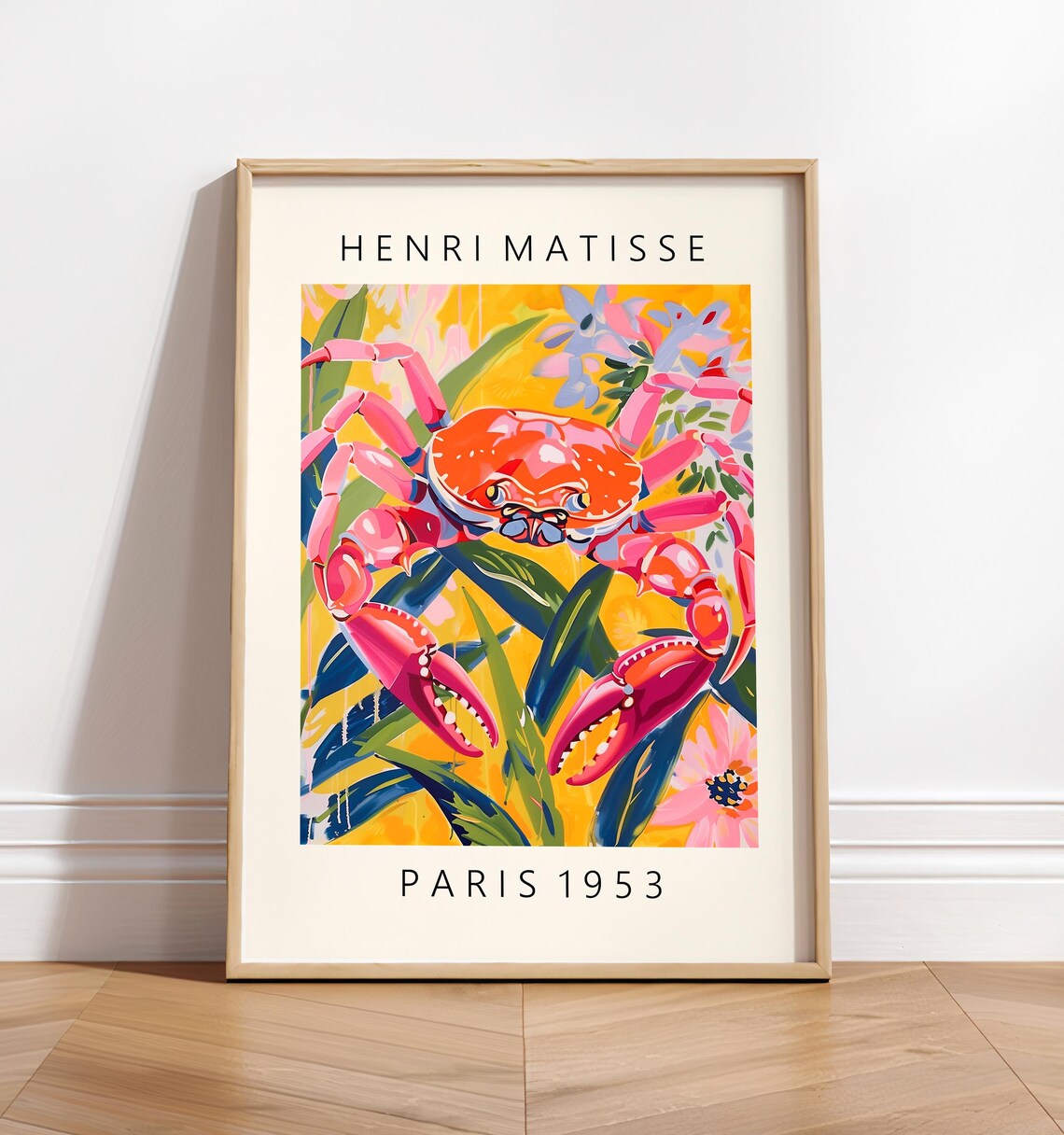 Henri Matisse Style Pink Red Crab Tropical Leaves Paris 1953 Poster