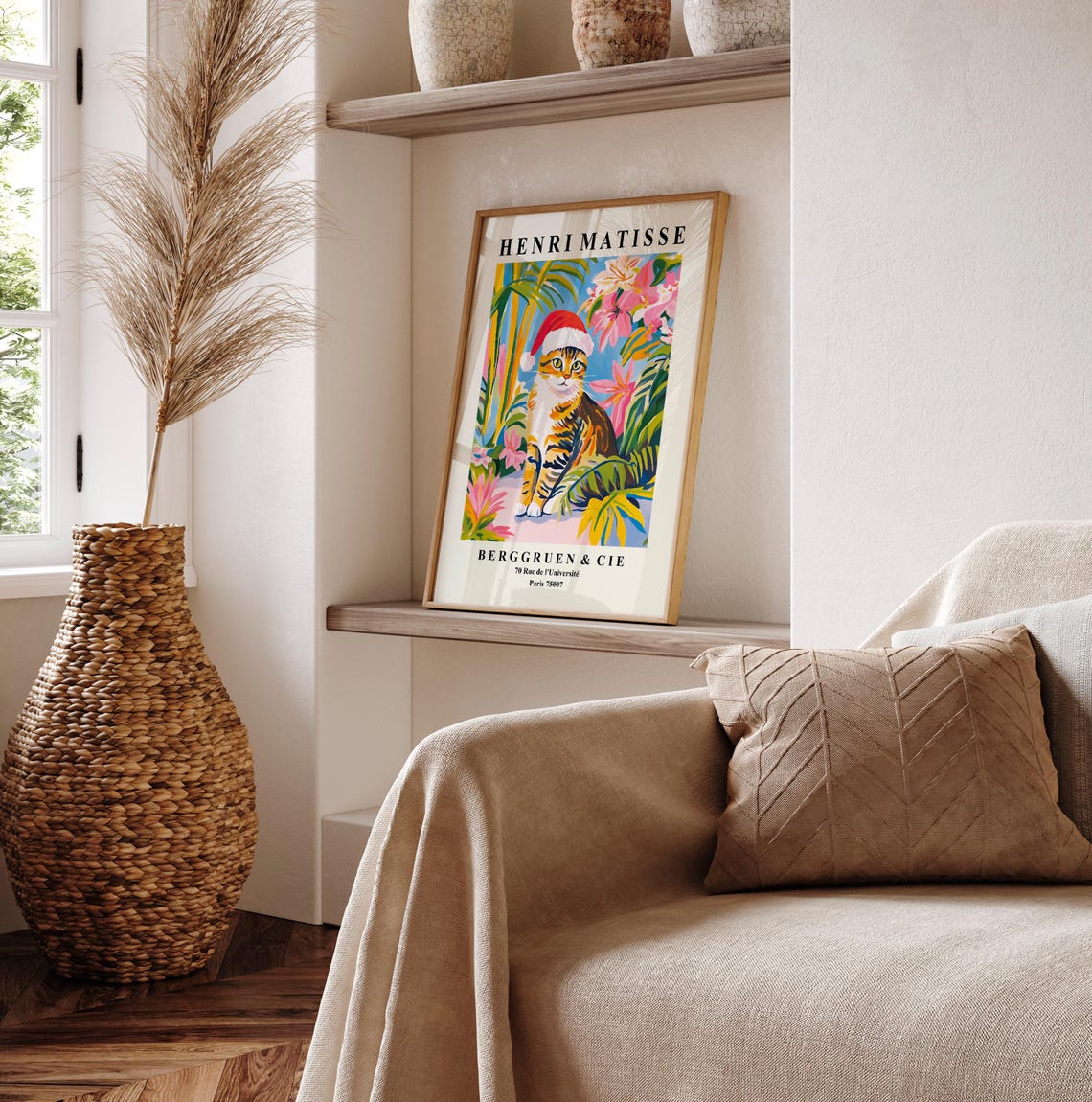 Henri Matisse Style Tabby Cat Santa Hat Tropical Berggruen Poster - Image 6