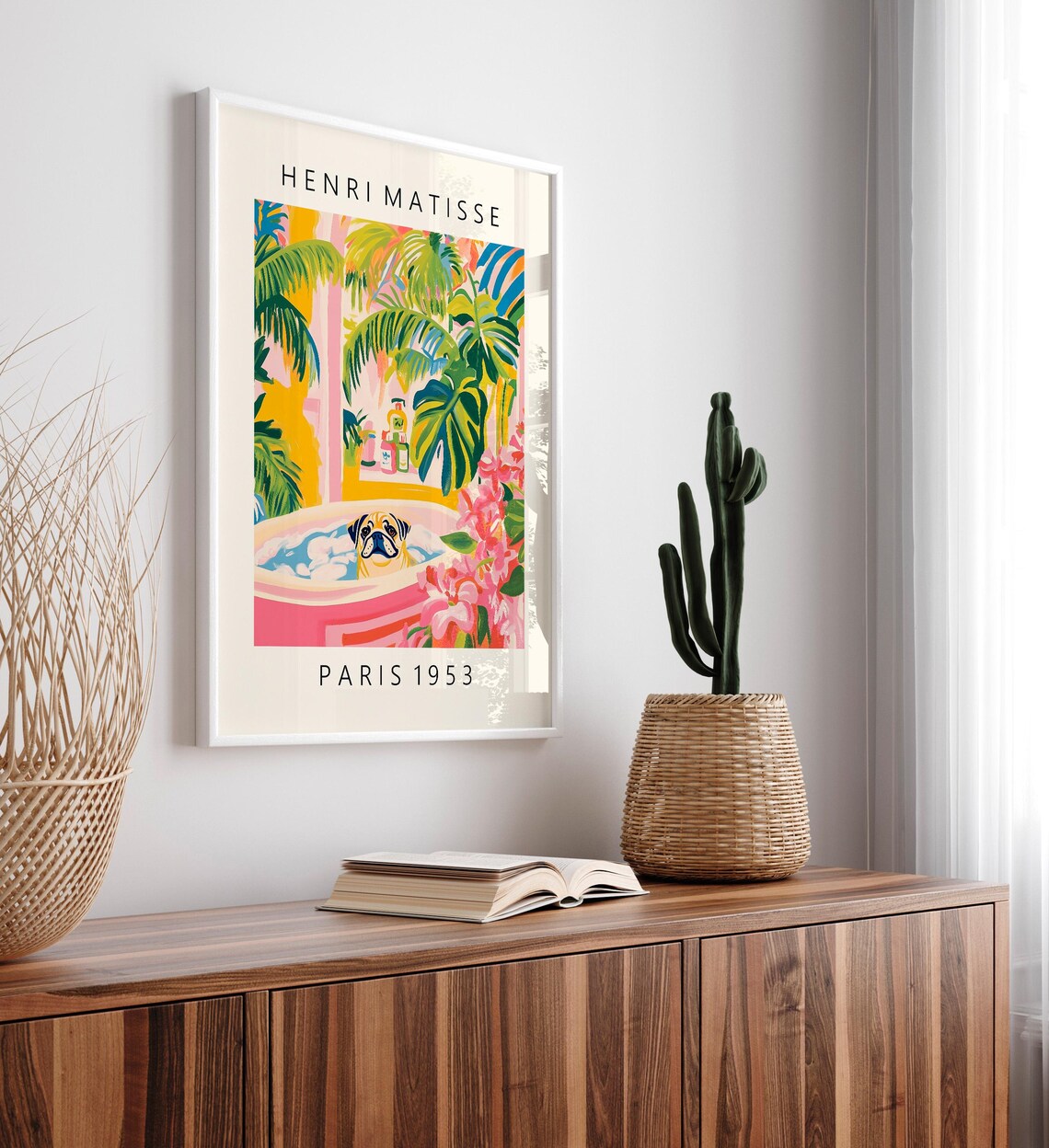 Pug In Bathtub Matisse-Inspired Bathroom Art Print - Image 3