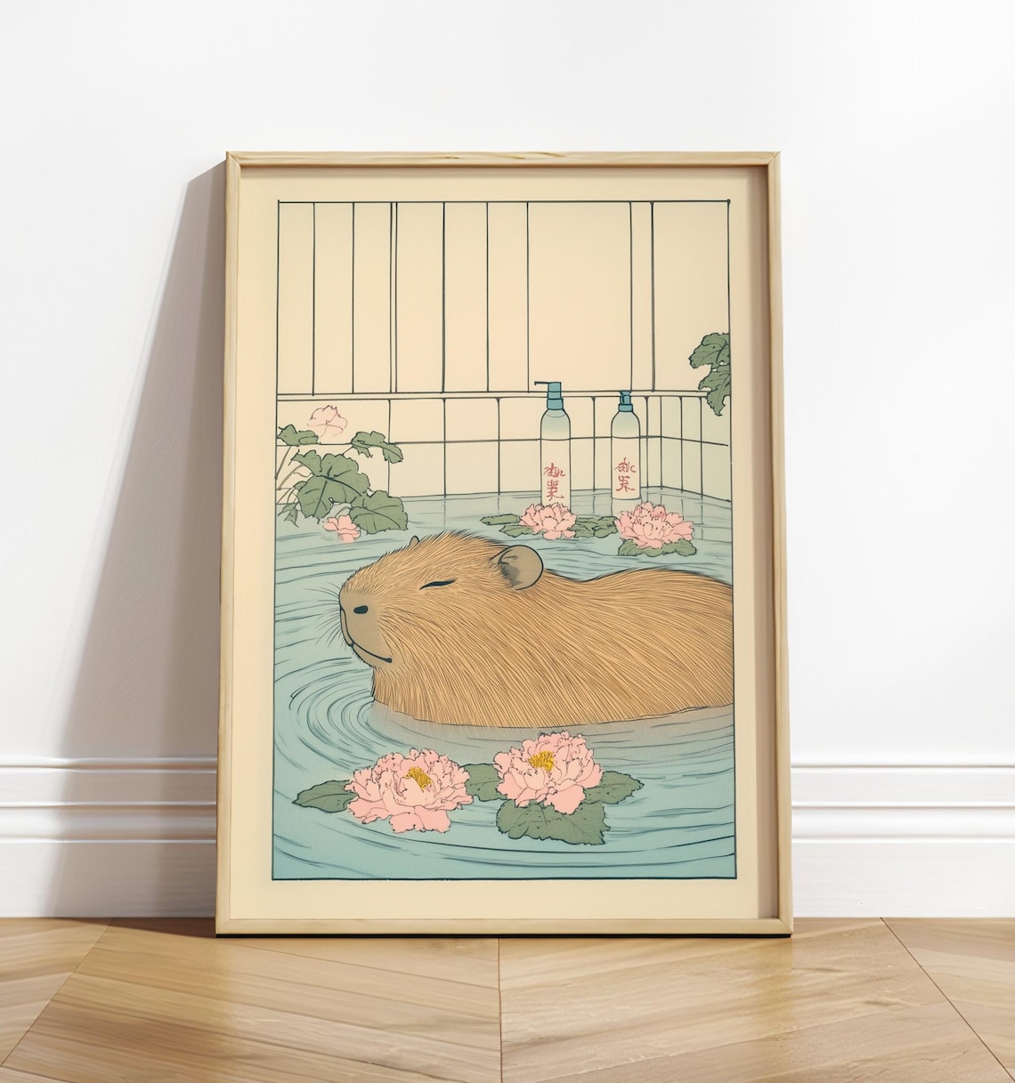 Capybara Bath Japanese Ukiyo-e Animal Art Print