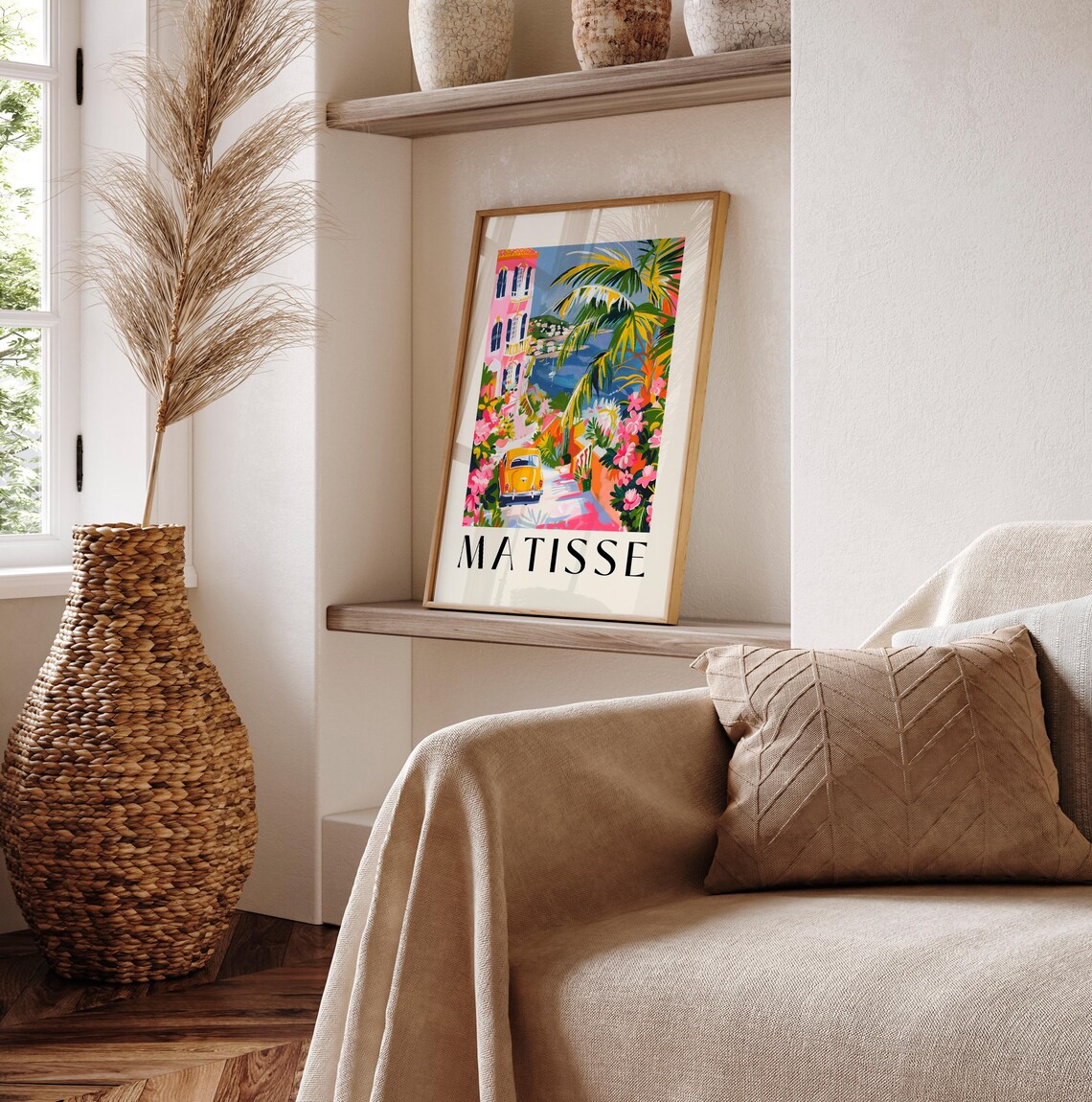 Matisse Style Pink Villa Yellow Car Coastal Road Summer Art Poster - Image 2