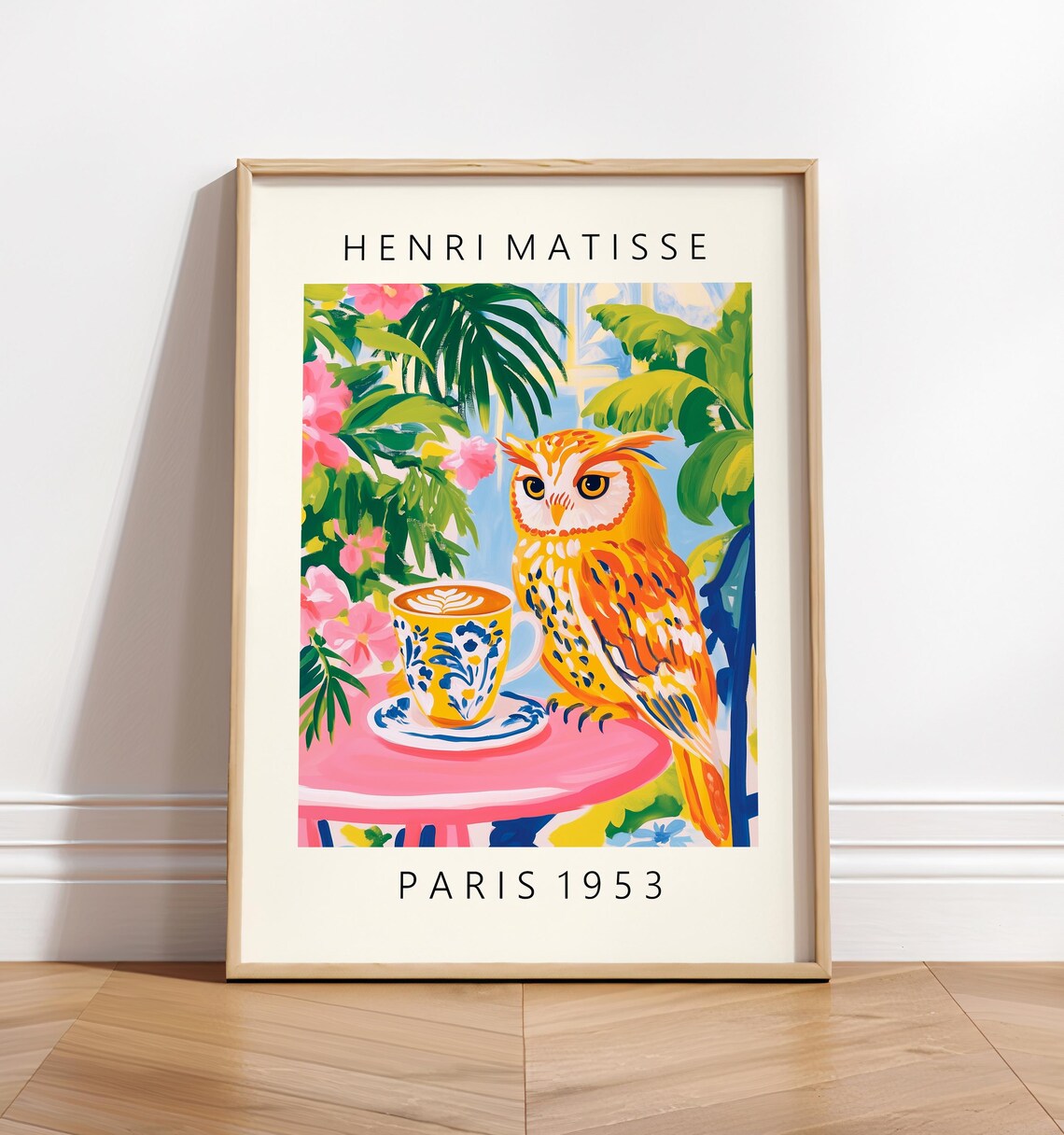 Owl Drinking Coffee Poster, Maximalist Kitchen Decor