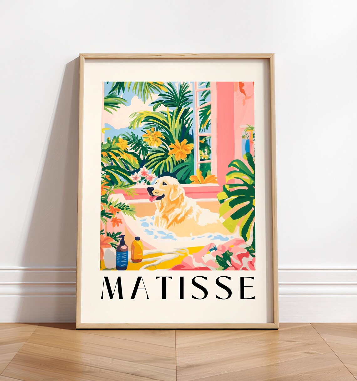 Labrador in Bathtub, Matisse-Style Dog Art Print