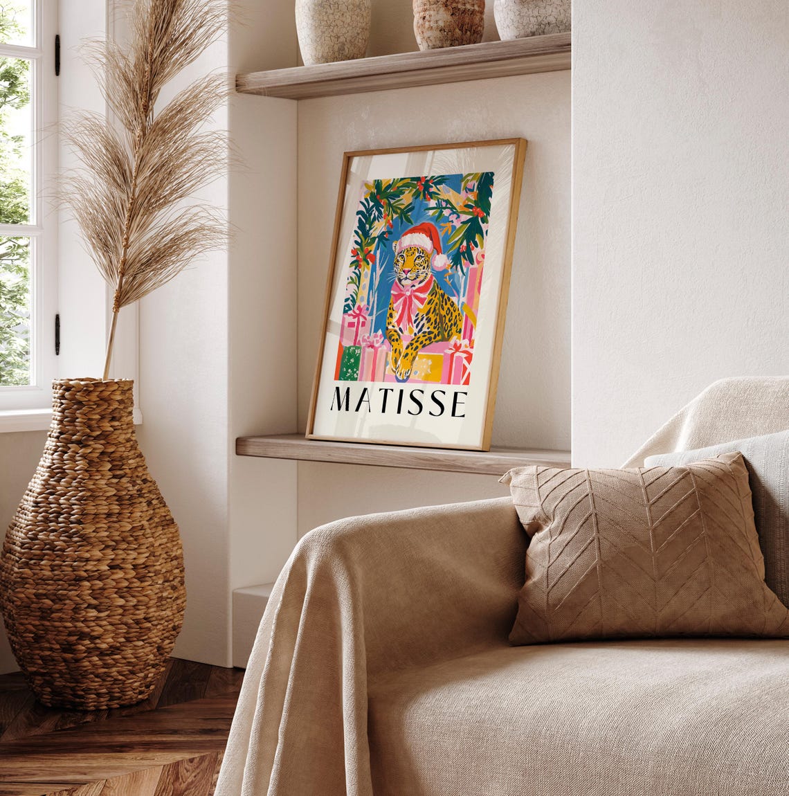Matisse Style Leopard Santa Hat Christmas Gift Pink Wall Art - Image 2