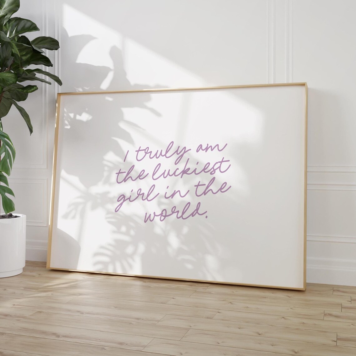 Luckiest Girl in the World Purple Script Inspirational Quote Poster