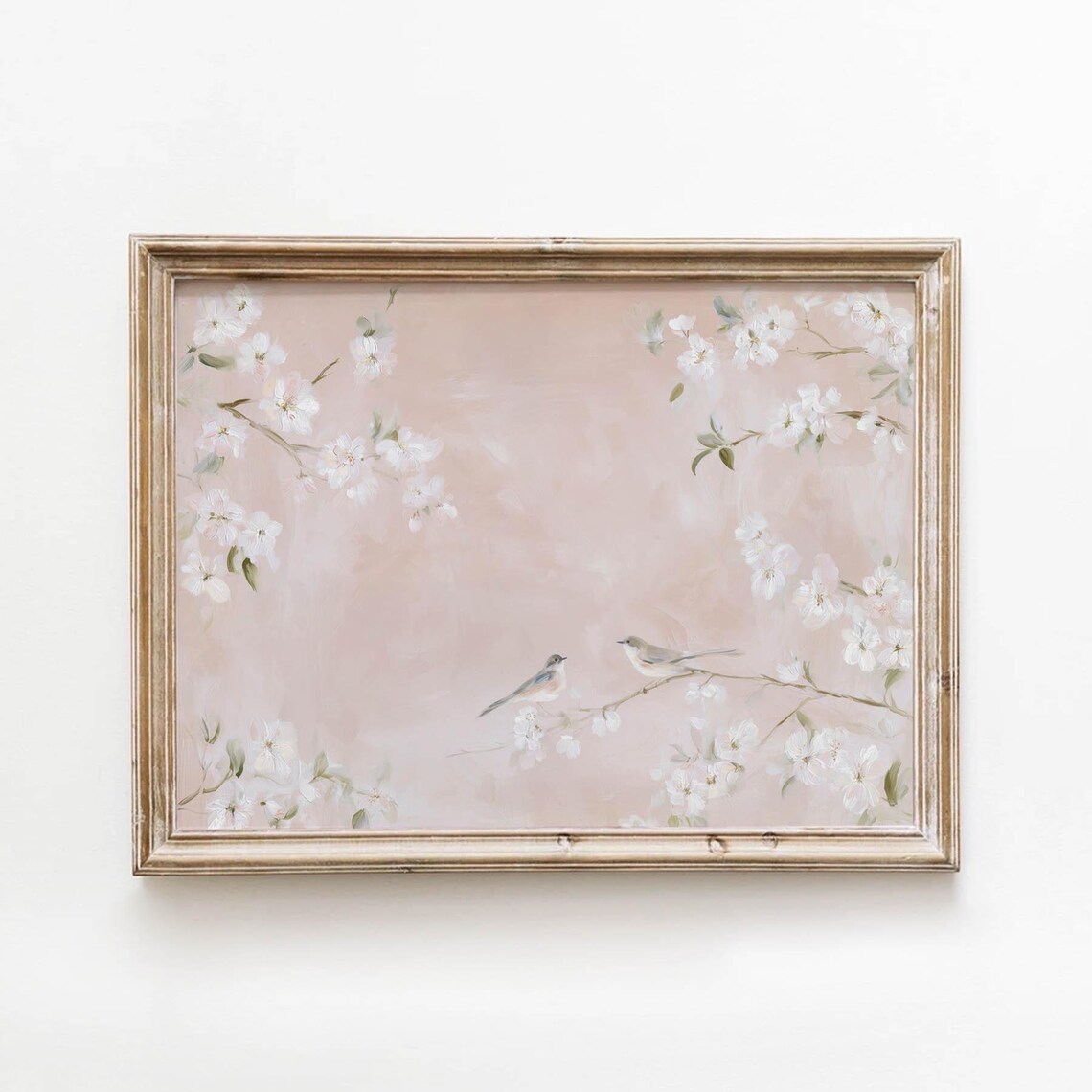 Soft Pink Cherry Blossom Birds Spring Floral Romantic Cottage Poster