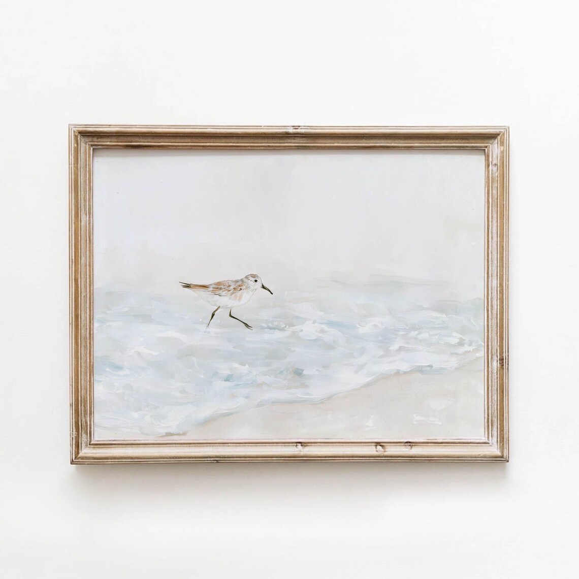 Sandpiper On Beach Shore Muted Watercolor Coastal Art Poster