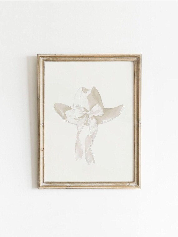 Ivory Cowgirl Hat with White Bow Watercolor Coquette Western Poster